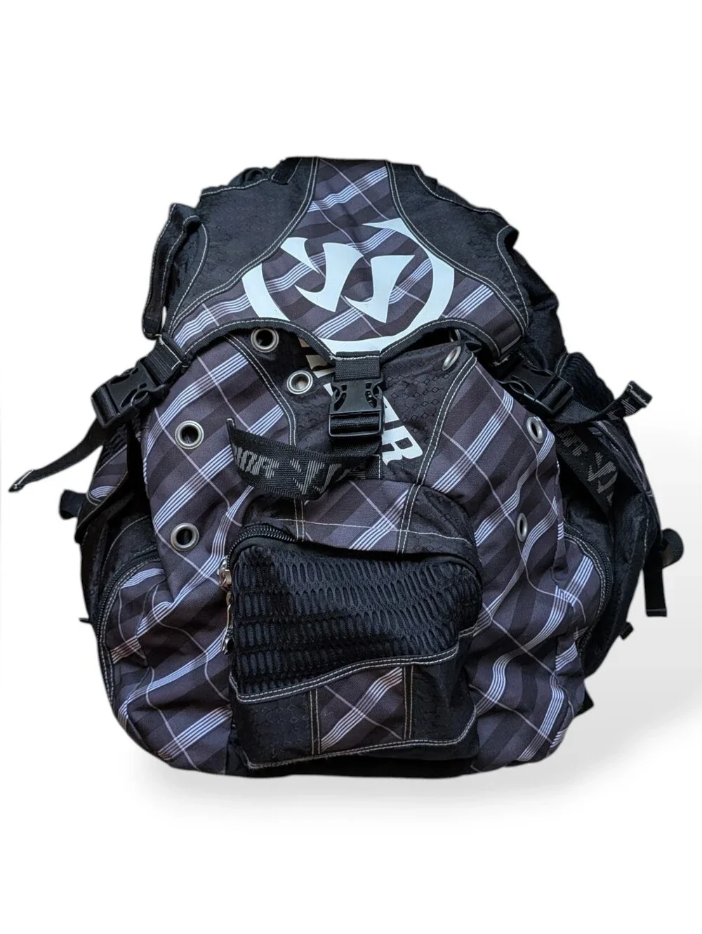 Warrior Lacrosse Jet Pack Backpack Black Grey Plaid Gear Bag XL Multi Pocket
